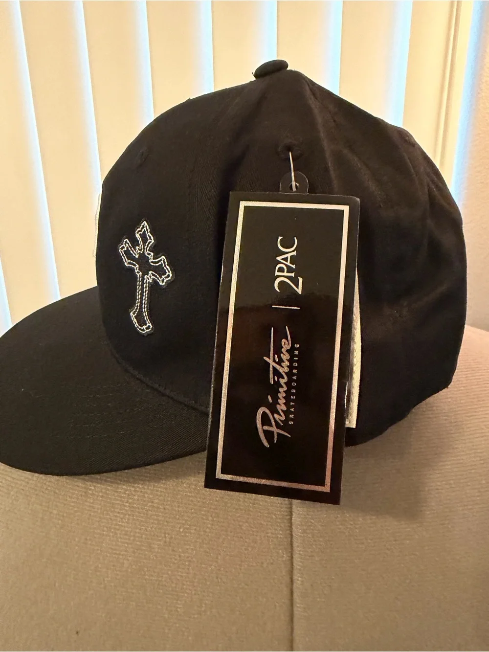 Primitive Black Snapback Hat with White 'P' & Embroidered Motifs